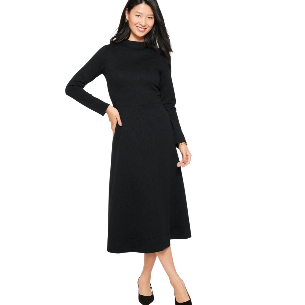 Talbots Black Modest Textured‎ Knit Midi Length Dress Size 12